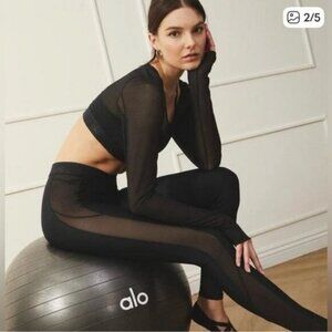 Alo Yoga Alta ballet airlift mesh side panel black leggings M